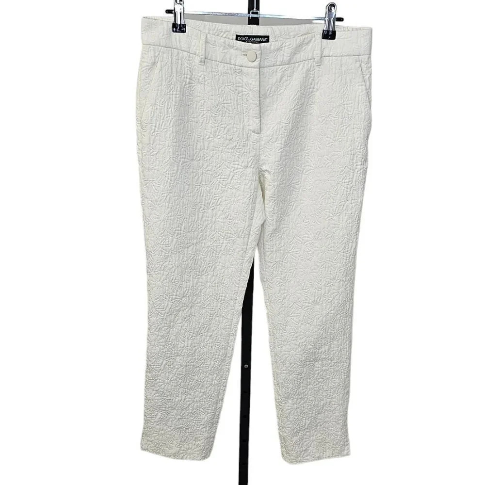 Dolce & Gabanna Womens Floral Embroidered  White Cropped Pants Size IT 42 US 6